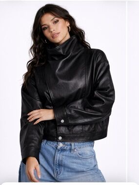 Forever 21 Black Faux Leather Funnel-Neck Jacket